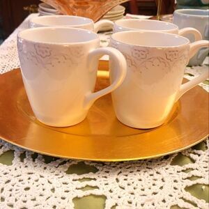 Unused Set Of 4 "Matceramica Portugal" from Anthropologie Cream Ceramic 4” Mugs